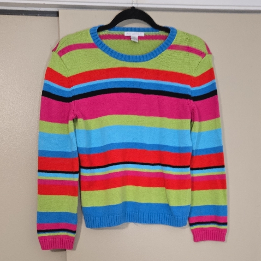 Petite Sophisticate Vintage Striped Crew Neck Sweater Size Medium Petite